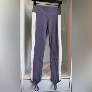 Fabletics Purple Leggings with White Side Panels Buttery Smooth Texture